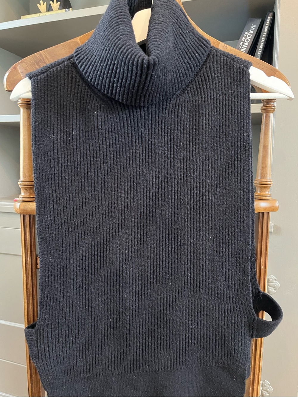 Anthropologie Black Ribbed Turtleneck Sleeveless Sweater Vest With Open Sides